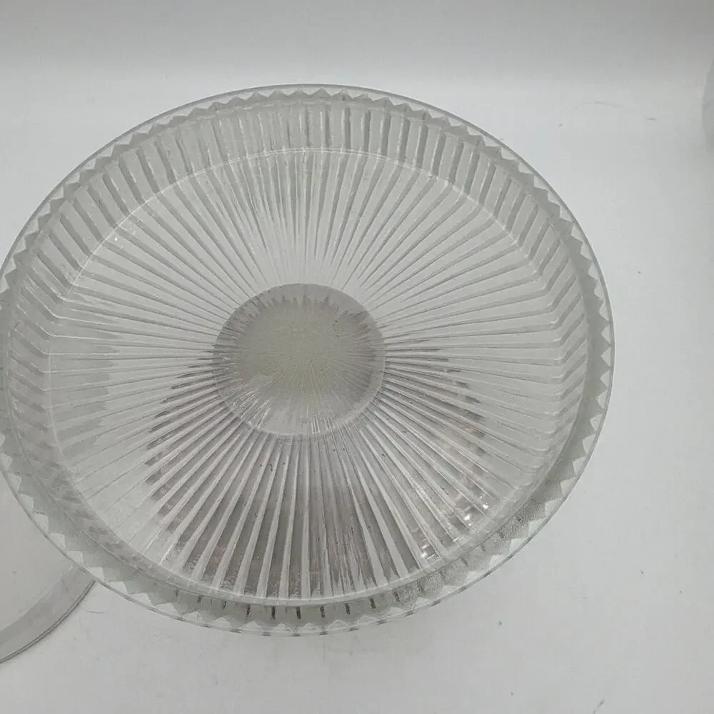 Clear & Pink Glass Pedestal Cake Stand w/ Round Dome Lid Cloche 2pc